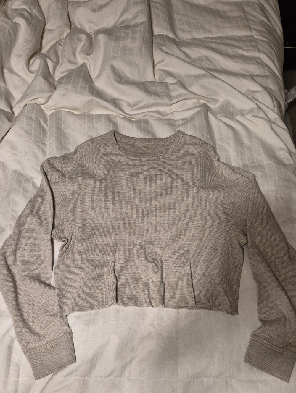 Sonoma Cropped Ribbed Crewneck Sweatshirt in Light Taupe